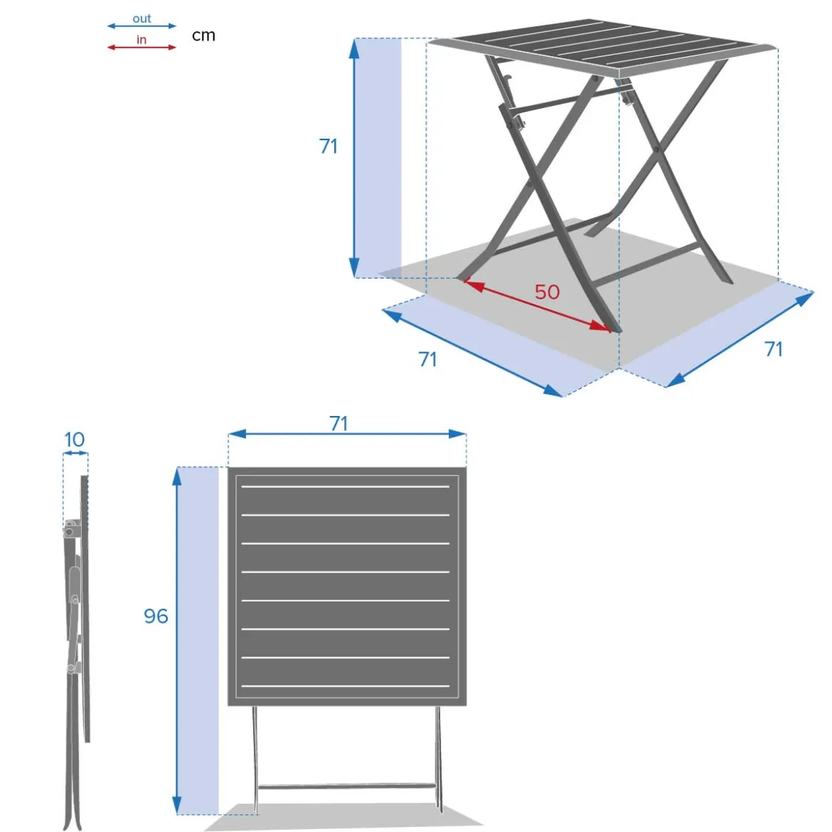 Mesa AZUA plegable gris grafito de aluminio