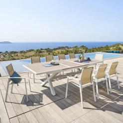 Mesa extensible AXIOME lino y blanco 220-279cm