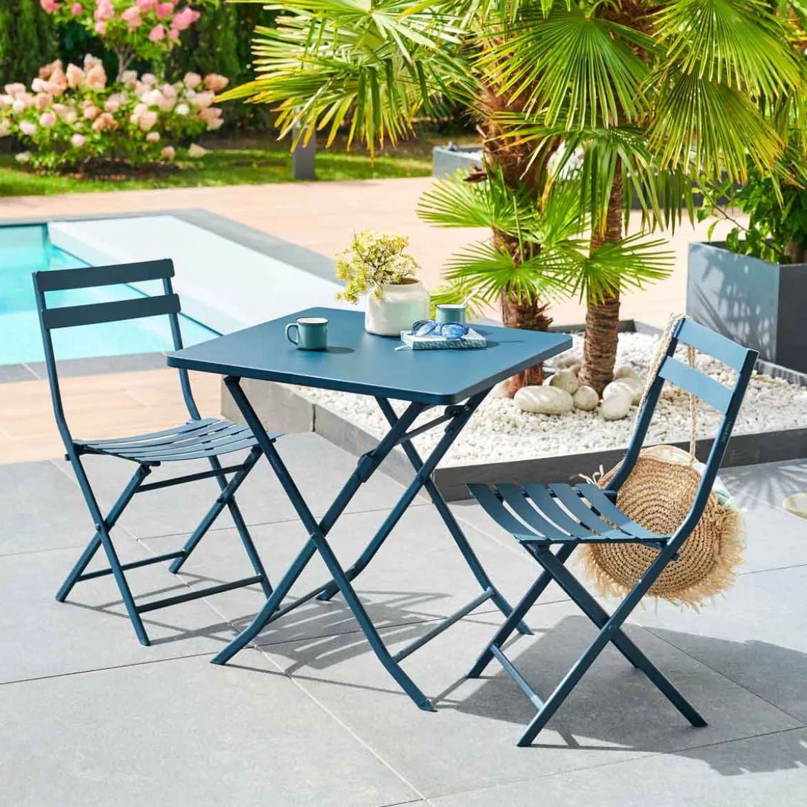 Mesa plegable cuadrada GREENSBORO azul oscuro