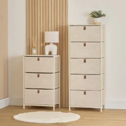 Mueble de almacenaje beige con 3 cajones