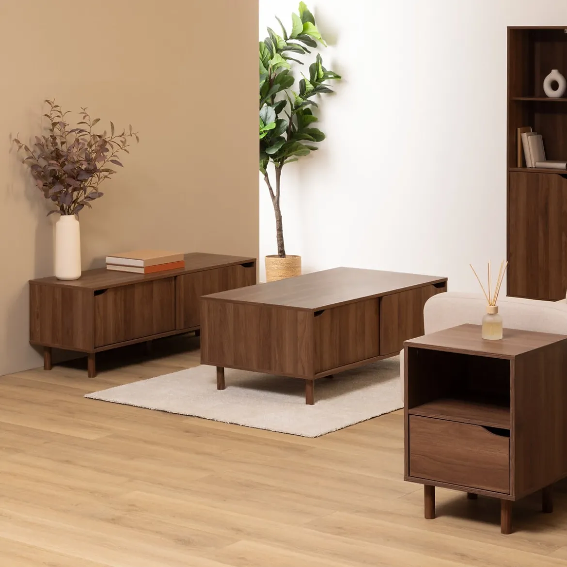 Mueble de TV SLIDY marrón de mdf con 2 puertas