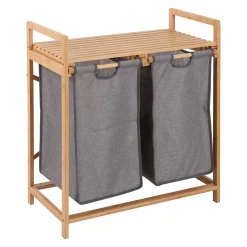 Mueble para baño de bambú con 2 cestas para ropa