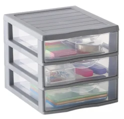 Organizador C/3 Cajones A4 Plástico Gris