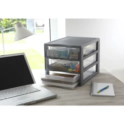 Organizador C/3 Cajones A4 Plástico Gris