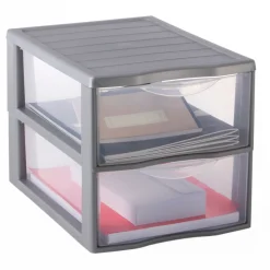 Organizador C/2 Cajones A4 Plástico Gris