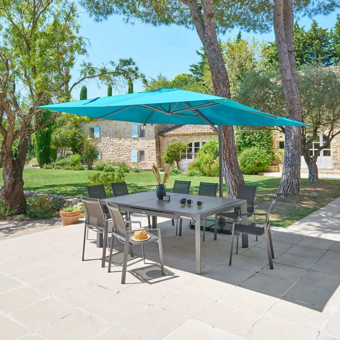 Parasol excéntrico azul MELHIA 272x400cm