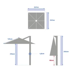 Parasol excéntrico MANOA crudo 2,5x2,5m