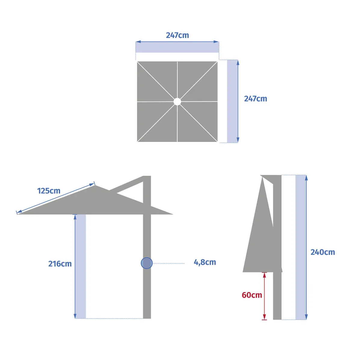 Parasol excéntrico MANOA crudo 2,5x2,5m
