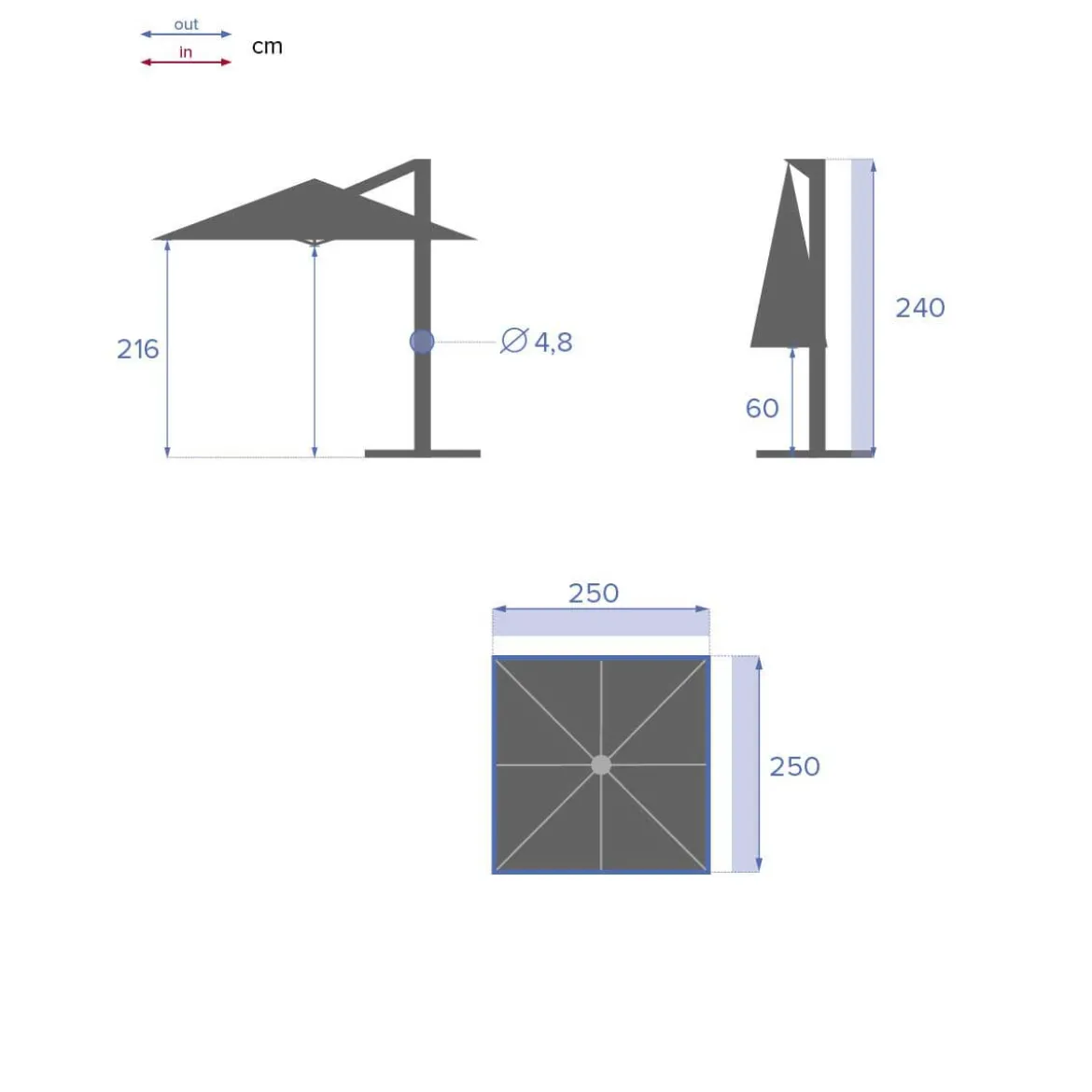 Parasol MANOA ardósia 2.5x2.5m