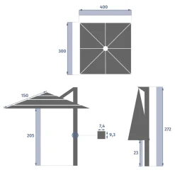 Parasol MELHIA gris graphite e antracite 4x3m