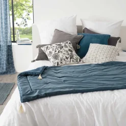Pie De Cama Terciopelo Azul 80x180Cm