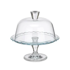 Plato para tarta de vidrio con pie y campana 26cm