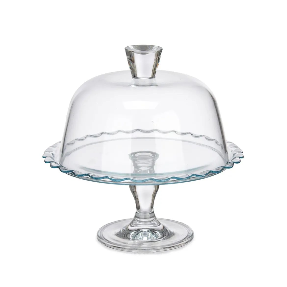 Plato para tarta de vidrio con pie y campana 26cm