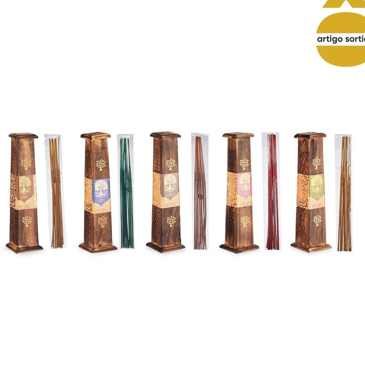 Porta incienso de madera con 10 varillas 31cm