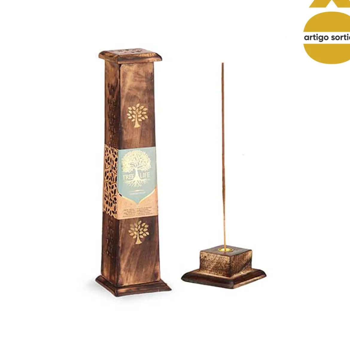 Porta incienso de madera con 10 varillas 31cm