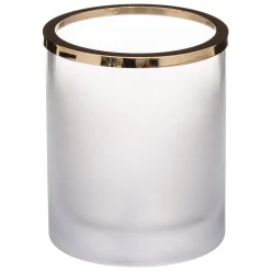 Portavelas de vidrio con borde dorado