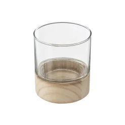 Portavelas Vidrio Base Madera 10x11.5Cm