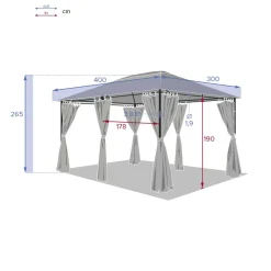 Pérgola SANTORINI argile/lin con cortinas 3x4m