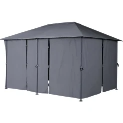 Pérgola SANTORINI gris ardósia con cortinas 3x4m