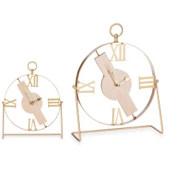 Reloj de sobremesa de metal dorado y MDF