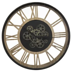 Reloj Pared Negro De Metal Y Madera 57Cm