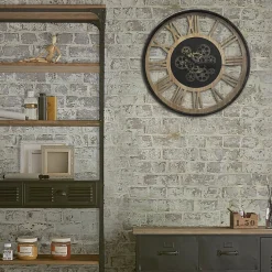 Reloj Pared Negro De Metal Y Madera 57Cm