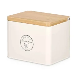 Salero beige con tapa de bambú