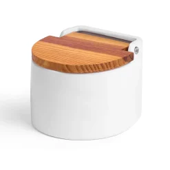 Salero Blanco Cerámica Tapa Madera 550Ml