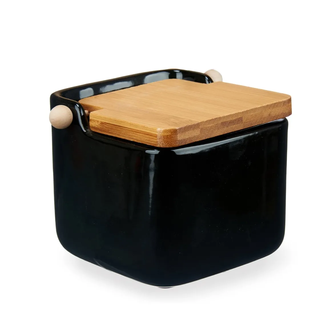 Salero negro de cerámica con tapa de bambú 800ml