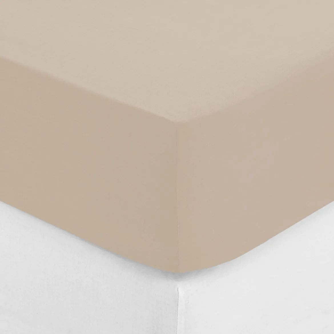 Sábana bajera beige ajustable de algodón percal