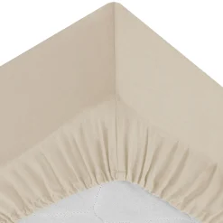 Sábana bajera beige ajustable de algodón percal