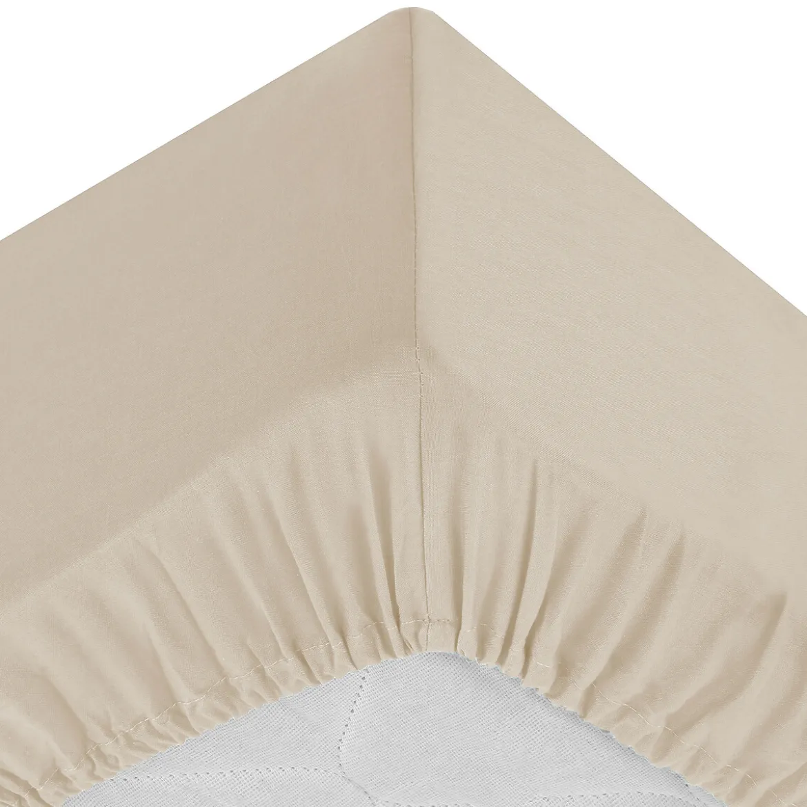 Sábana bajera beige ajustable de algodón percal