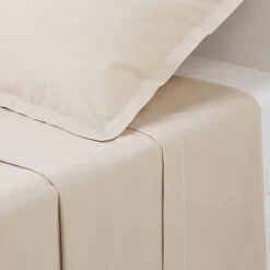 Sábana encimera beige de algodón percal 240x290cm