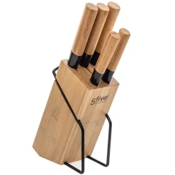 Set 5 Cuchillos Con Soporte De Bambú