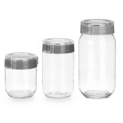 Set de 3 frascos de vidrio gris 425ml/660ml/1l