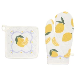 Set de guante y manopla de cocina FRUITY blanco