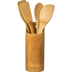 Set de 4 utensilios de bambú con soporte