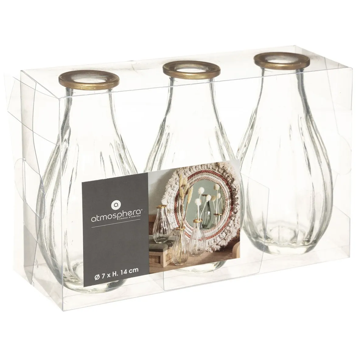 Set 3 jarrones de vidrio WONDER 14cm