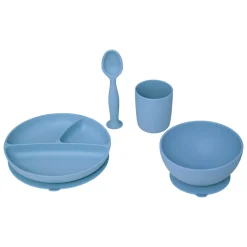 Set 4 Piezas Vajilla Infantil Azul De Silicona