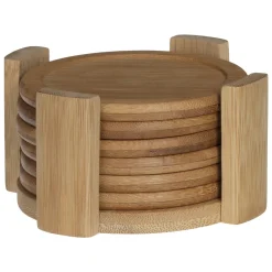Set 6 Posavasos Bambú Con Soporte 10Cm