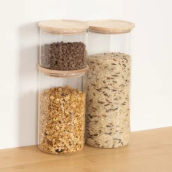 Set 3 tarros de vidrio con tapa de madera
