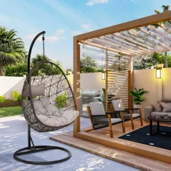Silla Columpio Negro Con Cojín Beige