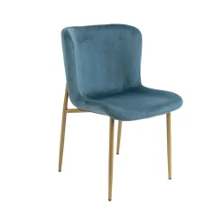 Silla GIO de terciopelo azul con patas de metal