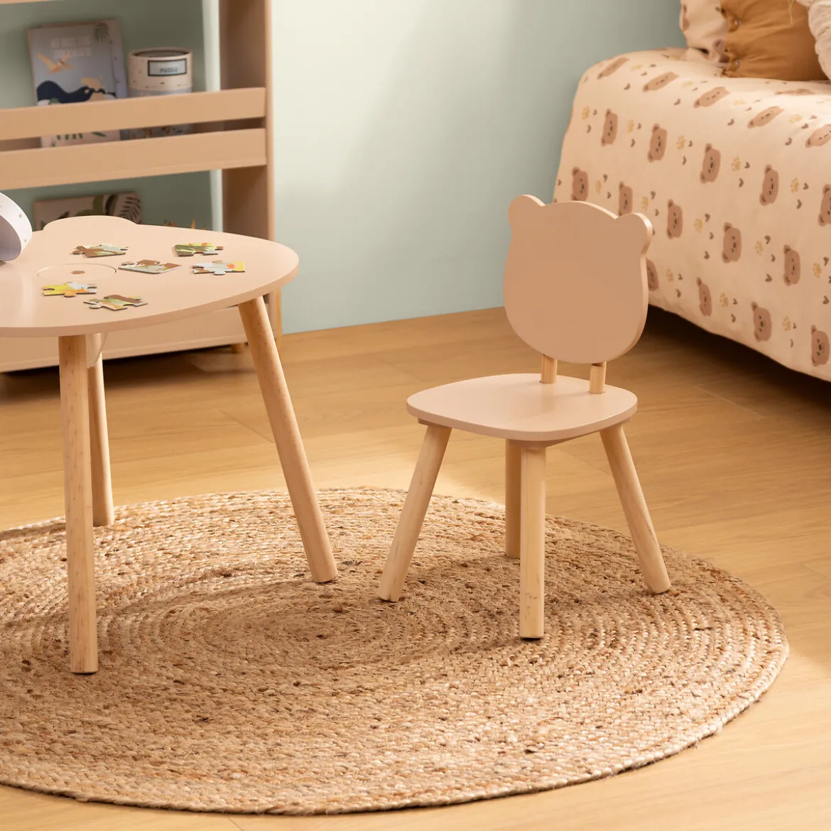 Silla oso DOUCEUR beige de madera de pino 49x26cm