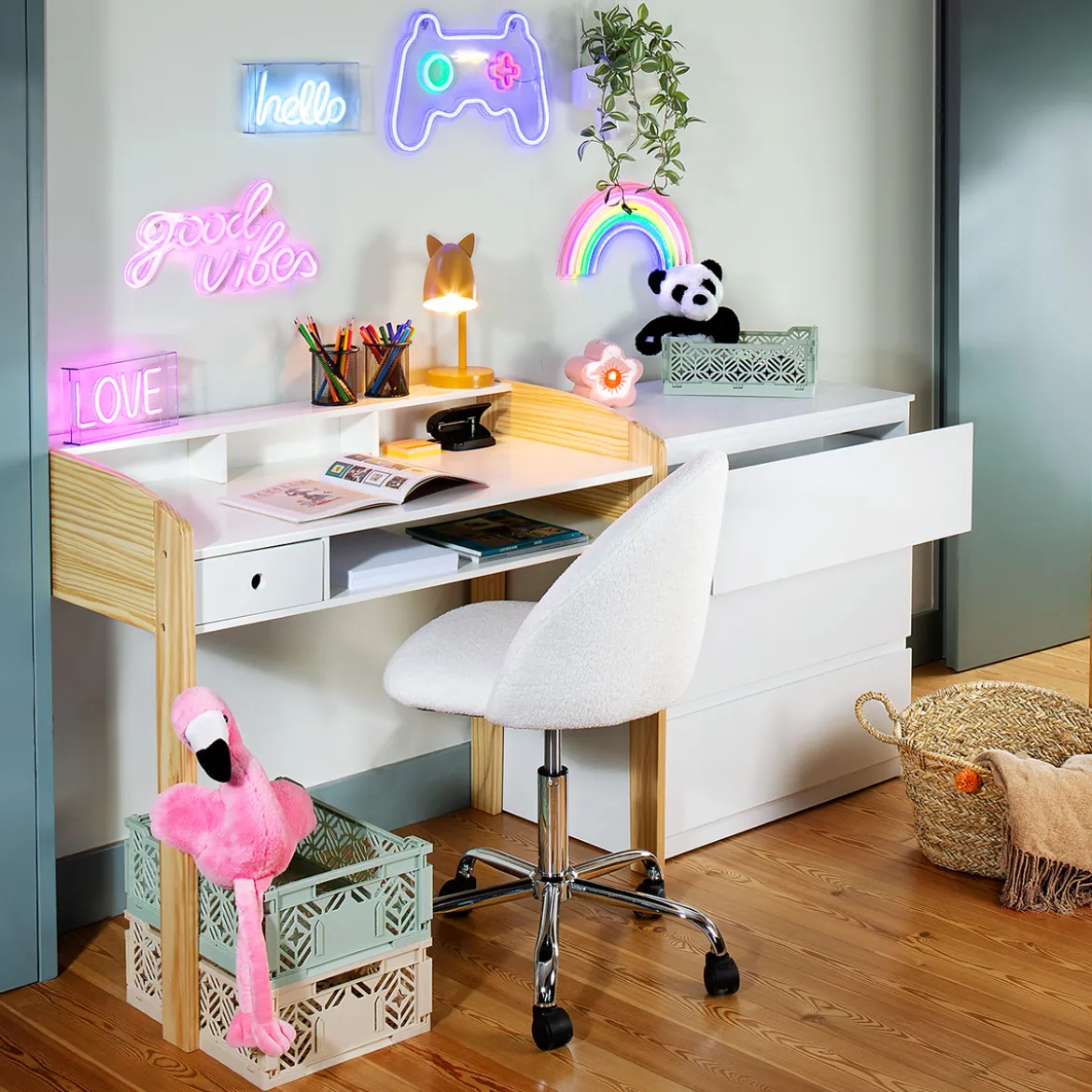 Silla para escritorio GEOS blanca de terciopelo