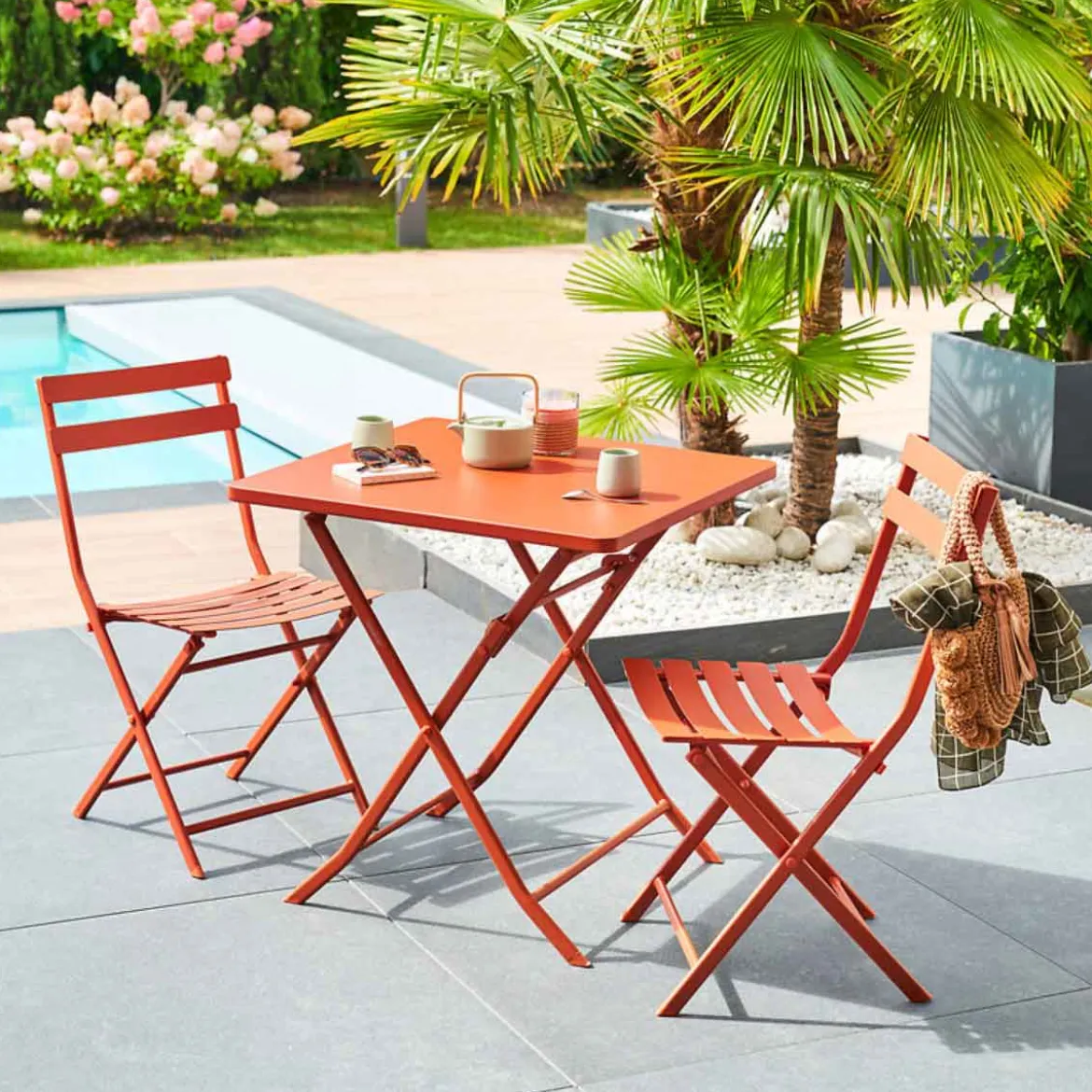 Silla plegable GREENSBORO de metal naranja