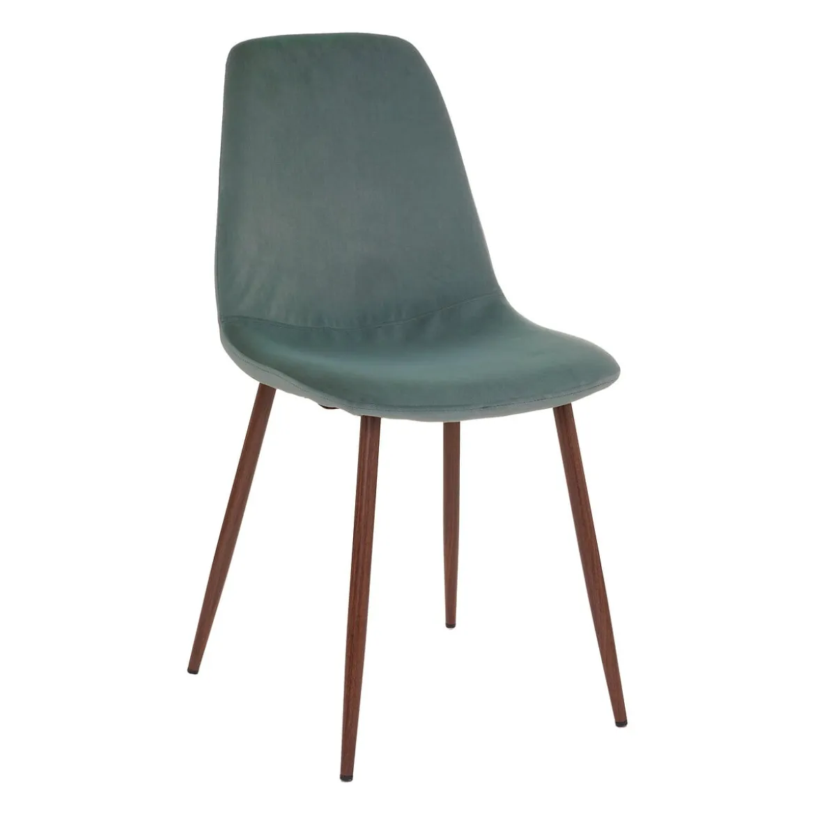 Silla ROKA terciopelo verde celadón patas marrones