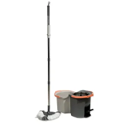 Sistema cubo doble con pedal y fregona giratoria