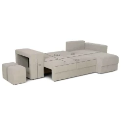 Sofá cama TRENTO taupe con chaise longue