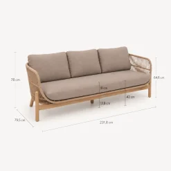 Sofá DEONA gris pardo de madera acacia 3 plazas